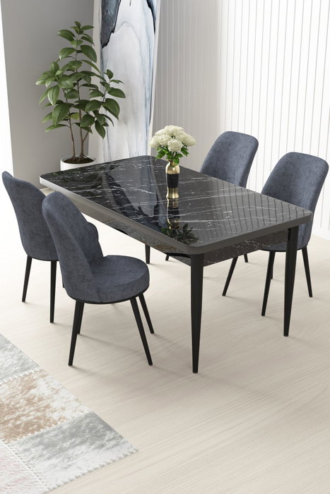 Hanah Home Juego de Comedor de 5 Piezas Negro Mármol y Humo Hanah Home Juego de Comedor de 5 Piezas Negro Mármol y Humo